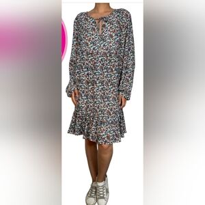 J Crew Relaxed Fiery Sunset Floral Print Shift Dress‎ Flounce Hem Size M